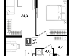 Продается 1-комнатная квартира ЖК ДОГМА ПАРК, лит 20, 46.9  м&sup2;, 8807820 рублей
