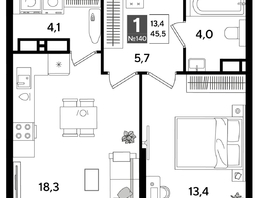 Продается 1-комнатная квартира ЖК DOGMA PARK (Догма парк), лит 20, 45.5  м², 8253700 рублей