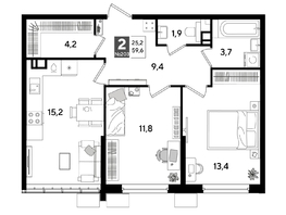 Продается 2-комнатная квартира ЖК ДОГМА ПАРК, лит 20, 58.9  м&sup2;, 10501870 рублей
