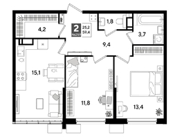 Продается 2-комнатная квартира ЖК ДОГМА ПАРК, лит 20, 59.4  м&sup2;, 9866340 рублей