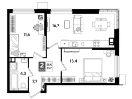 Продается 2-комнатная квартира ЖК DOGMA PARK (Догма парк), литера 18, 53.7  м², 8592000 рублей