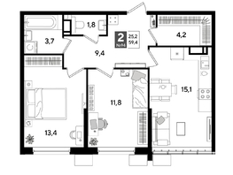 Продается 2-комнатная квартира ЖК DOGMA PARK (Догма парк), литера 18, 59.4  м², 9159480 рублей