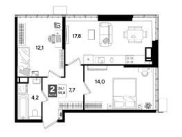 Продается 2-комнатная квартира ЖК DOGMA PARK (Догма парк), литера 18, 55.8  м², 9095400 рублей