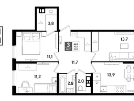 Продается 3-комнатная квартира ЖК DOGMA PARK (Догма парк), литера 21, 76  м&sup2;, 11210000 рублей