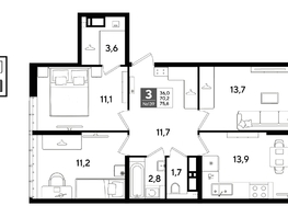 Продается 3-комнатная квартира ЖК DOGMA PARK (Догма парк), литера 21, 75.6  м&sup2;, 11181240 рублей