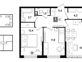 Продается 2-комнатная квартира ЖК DOGMA PARK (Догма парк), литера 22, 59.6  м&sup2;, 9345280 рублей