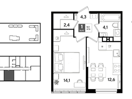 Продается 1-комнатная квартира ЖК DOGMA PARK (Догма парк), литера 22, 37.5  м&sup2;, 7080000 рублей