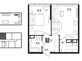 Продается 1-комнатная квартира ЖК DOGMA PARK (Догма парк), литера 22, 44.1  м&sup2;, 7977690 рублей