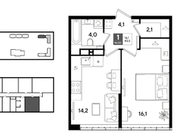 Продается 1-комнатная квартира ЖК ДОГМА ПАРК, литера 22, 40.5  м&sup2;, 7917750 рублей