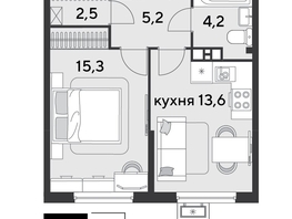 Продается 1-комнатная квартира ЖК Парк Победы 2, литера 8, 40.8  м², 7270560 рублей