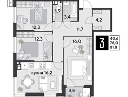 Продается 3-комнатная квартира ЖК Парк Победы 2, литера 19, 81.8  м&sup2;, 11771020 рублей