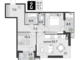 Продается 2-комнатная квартира ЖК Парк Победы 2, литера 19, 72.3  м&sup2;, 11278800 рублей