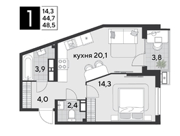 Продается 1-комнатная квартира ЖК Парк Победы 2, литера 21, 48.5  м², 8414750 рублей