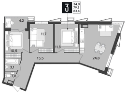 Продается 3-комнатная квартира ЖК Парк Победы 2, литера 21, 83.4  м², 11884500 рублей