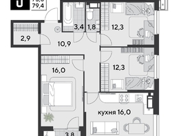 Продается 3-комнатная квартира ЖК Парк Победы 2, литера 21, 79.4  м², 11600340 рублей