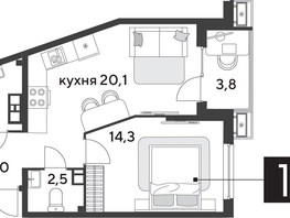 Продается 1-комнатная квартира ЖК Парк Победы 2, литера 28, 48.8  м&sup2;, 8510720 рублей