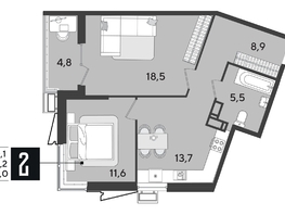 Продается 2-комнатная квартира ЖК Парк Победы 2, литера 28, 63  м², 9588600 рублей