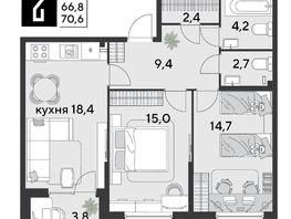 Продается 2-комнатная квартира ЖК Парк Победы 2, литера 30, 70.6  м&sup2;, 10830040 рублей