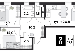 Продается 2-комнатная квартира ЖК Парк Победы 2, литера 28, 69.2  м², 10684480 рублей