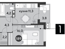 Продается 1-комнатная квартира ЖК Парк Победы 2, литера 6, 41.8  м², 7615960 рублей