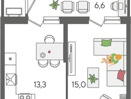 Продается 1-комнатная квартира ЖК Рекорд 2, литера 2, 44.6  м², 9687120 рублей