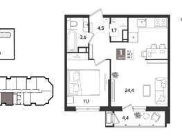 Продается 1-комнатная квартира ЖК Рекорд 2, литера 4, 49.2  м&sup2;, 11931000 рублей