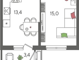 Продается 1-комнатная квартира ЖК Рекорд 2, литера 2, 41.6  м², 9023040 рублей