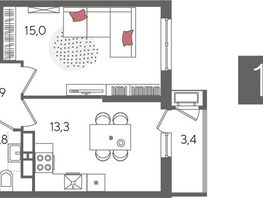 Продается 1-комнатная квартира ЖК Рекорд 2, литера 6, 41.4  м², 9459900 рублей