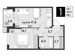 Продается 1-комнатная квартира ЖК Парк Победы 2, литера 21, 48.1  м², 8494460 рублей
