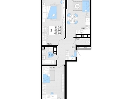 Продается 2-комнатная квартира ЖК Фонтаны, литер 19, 62.69  м&sup2;, 9716950 рублей