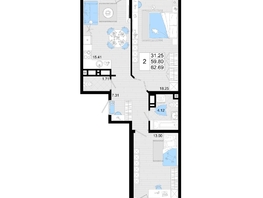 Продается 2-комнатная квартира ЖК Фонтаны, литер 19, 62.69  м², 9716950 рублей