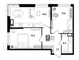 Продается 2-комнатная квартира ЖК DOGMA PARK (Догма парк), лит 20, 53.5  м&sup2;, 9260850 рублей