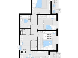 Продается 3-комнатная квартира ЖК Фонтаны, литер 19, 84.9  м², 13159500 рублей