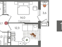 Продается 1-комнатная квартира ЖК Рекорд 2, литера 5, 41.6  м&sup2;, 10121280 рублей