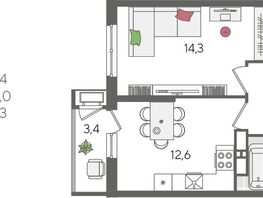 Продается 1-комнатная квартира ЖК Рекорд 2, литера 6, 41.4  м², 9128700 рублей