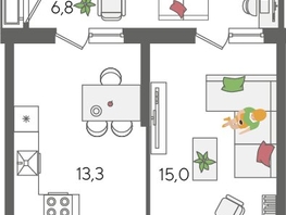 Продается 1-комнатная квартира ЖК Рекорд 2, литера 2, 44.8  м², 9475200 рублей