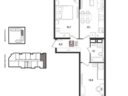Продается 2-комнатная квартира ЖК Рекорд 2, литера 1, 68.8  м&sup2;, 14970880 рублей