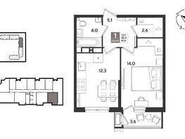 Продается 1-комнатная квартира ЖК Рекорд 2, литера 1, 40.7  м&sup2;, 10606420 рублей