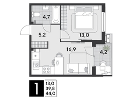 Продается 1-комнатная квартира ЖК Парк Победы 2, литера 21, 44  м², 8060800 рублей