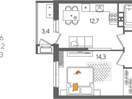 Продается 1-комнатная квартира ЖК Рекорд 2, литера 6, 41.6  м&sup2;, 9484800 рублей