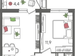 Продается 1-комнатная квартира ЖК Рекорд 2, литера 2, 46.5  м&sup2;, 11215800 рублей