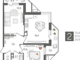 Продается 2-комнатная квартира ЖК Рекорд 2, литера 3, 70.4  м&sup2;, 15227521 рублей