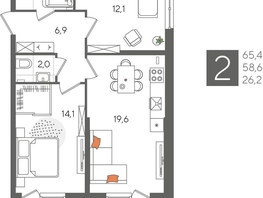 Продается 2-комнатная квартира ЖК Рекорд 2, литера 5, 65.4  м&sup2;, 13642441 рублей