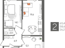 Продается 2-комнатная квартира ЖК Рекорд 2, литера 5, 65.4  м&sup2;, 13223881 рублей
