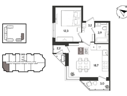 Продается 1-комнатная квартира ЖК Рекорд 2, литера 6, 43.3  м&sup2;, 11470170 рублей