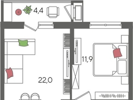 Продается 1-комнатная квартира ЖК Рекорд 2, литера 1, 47.2  м&sup2;, 10435920 рублей