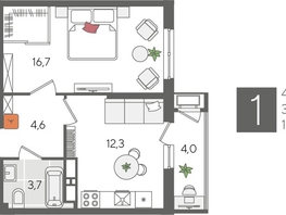 Продается 1-комнатная квартира ЖК Рекорд 2, литера 1, 41.3  м&sup2;, 10176320 рублей