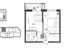 Продается 1-комнатная квартира ЖК Рекорд 2, литера 1, 36.4  м&sup2;, 10443160 рублей
