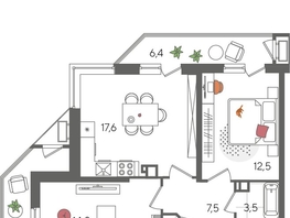 Продается 2-комнатная квартира ЖК Рекорд 2, литера 1, 70.6  м&sup2;, 14296500 рублей