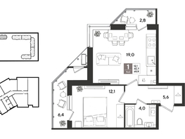 Продается 1-комнатная квартира ЖК Рекорд 2, литера 2, 49.9  м&sup2;, 12330290 рублей
